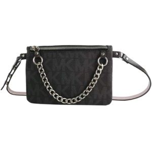 Michael Kors Womens Bag Mk Monogram Fanny Pack with Chain - Black (XL)